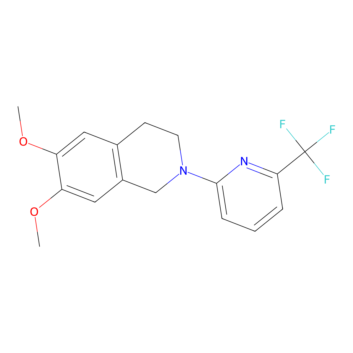 6,7-Dimethoxy-2-[6-(trifluoromethyl)pyridin-2-yl]-1,2,3,4-tetrahydroisoquinoline molecular structure, CAS 2327347-14-6