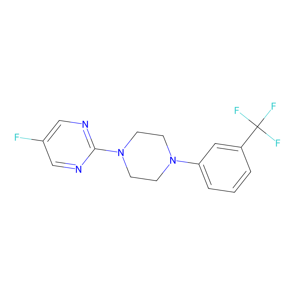 5-Fluoro-2-{4-[3-(trifluoromethyl)phenyl]piperazin-1-yl}pyrimidine molecular structure, CAS 2327348-49-0