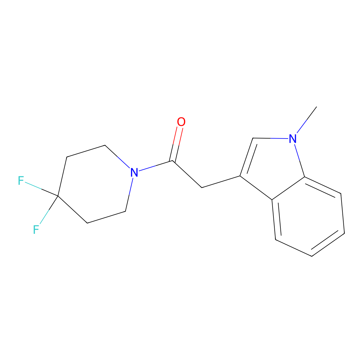 1-(4,4-difluoropiperidin-1-yl)-2-(1-methyl-1H-indol-3-yl)ethan-1-one molecular structure, CAS 2327352-10-1