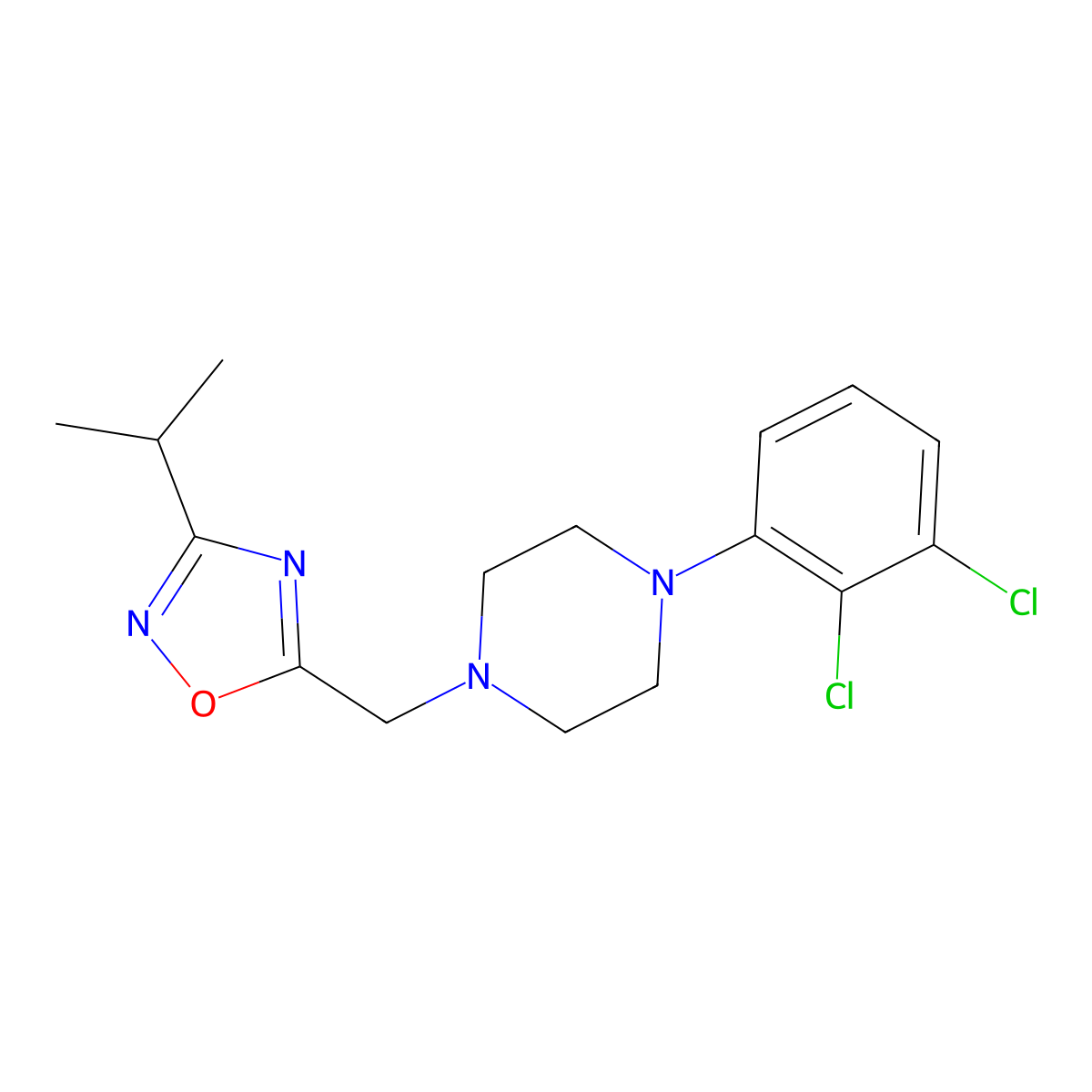 1-(2,3-Dichlorophenyl)-4-{[3-(propan-2-yl)-1,2,4-oxadiazol-5-yl]methyl}piperazine molecular structure, CAS 2327387-30-2