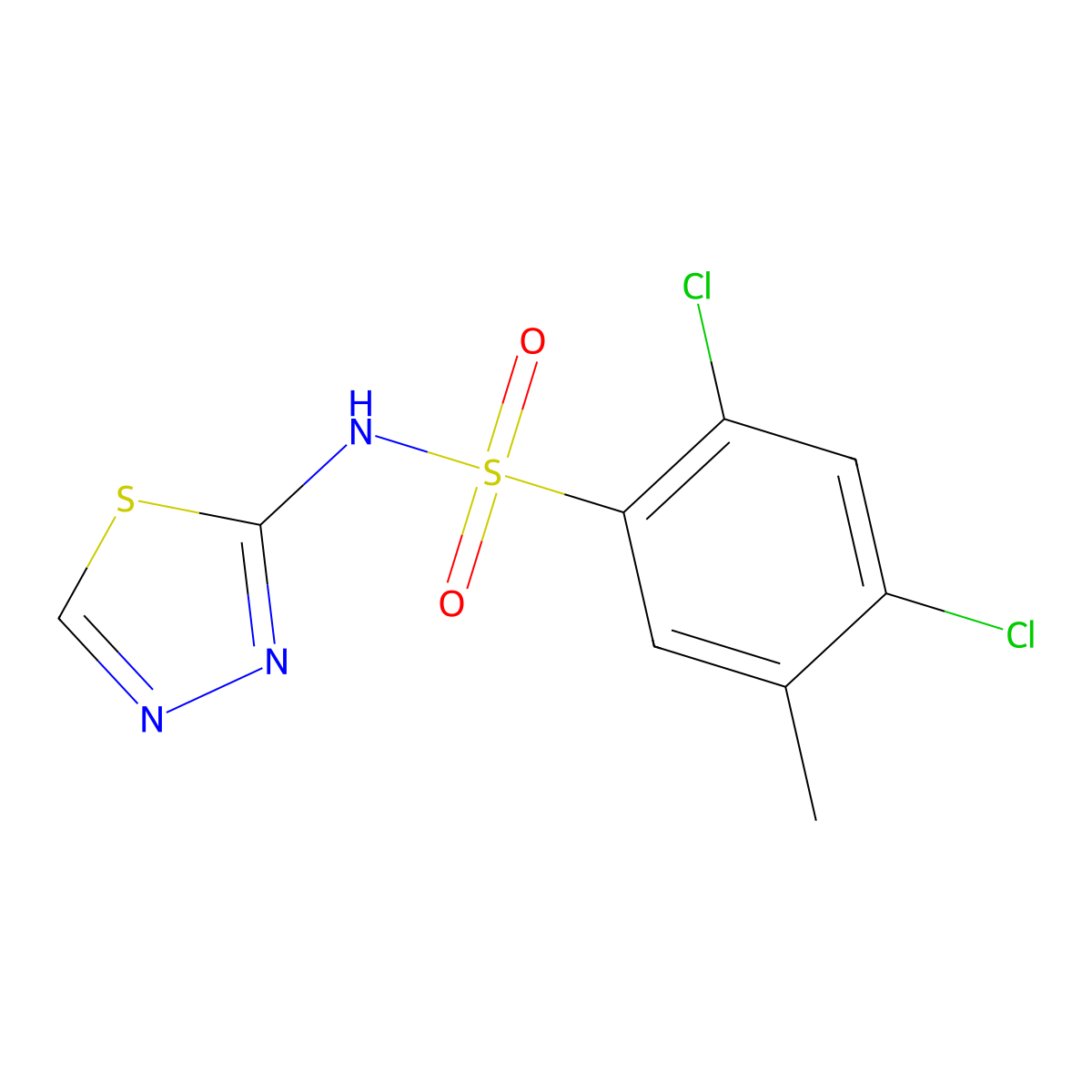 2,4-dichloro-5-methyl-N-(1,3,4-thiadiazol-2-yl)benzene-1-sulfonamide molecular structure, CAS 2327404-69-1