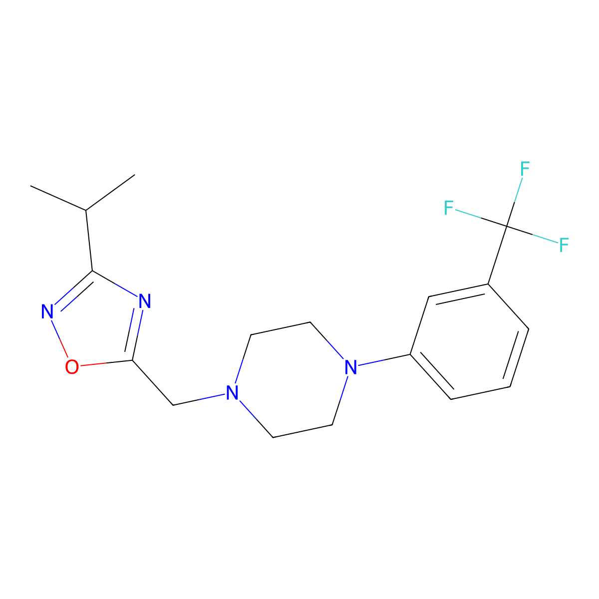 1-{[3-(Propan-2-yl)-1,2,4-oxadiazol-5-yl]methyl}-4-[3-(trifluoromethyl)phenyl]piperazine molecular structure, CAS 2327406-47-1
