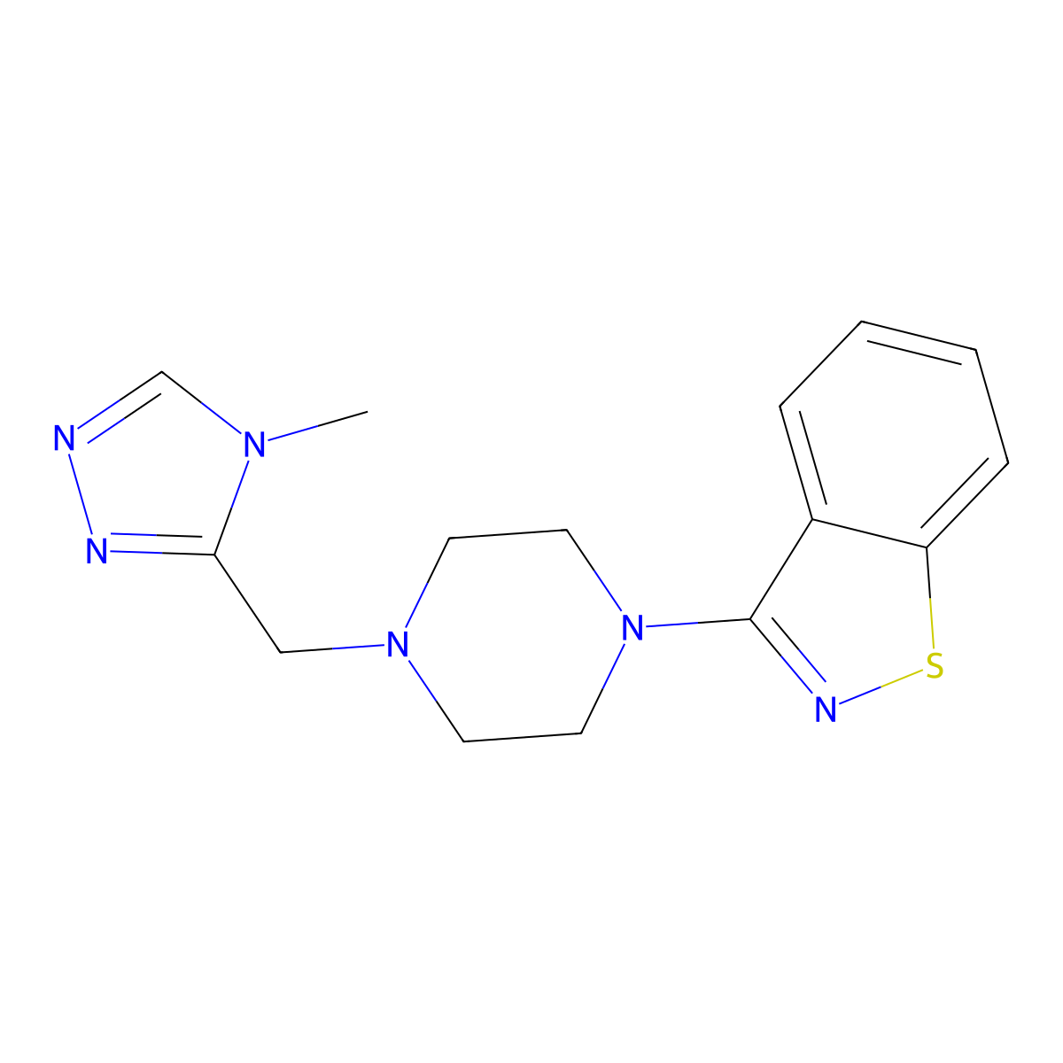 3-{4-[(4-methyl-4H-1,2,4-triazol-3-yl)methyl]piperazin-1-yl}-1,2-benzothiazole molecular structure, CAS 2327421-83-8