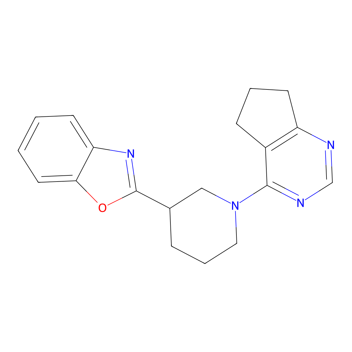 2-(1-{5H,6H,7H-cyclopenta[d]pyrimidin-4-yl}piperidin-3-yl)-1,3-benzoxazole molecular structure, CAS 2327461-71-0