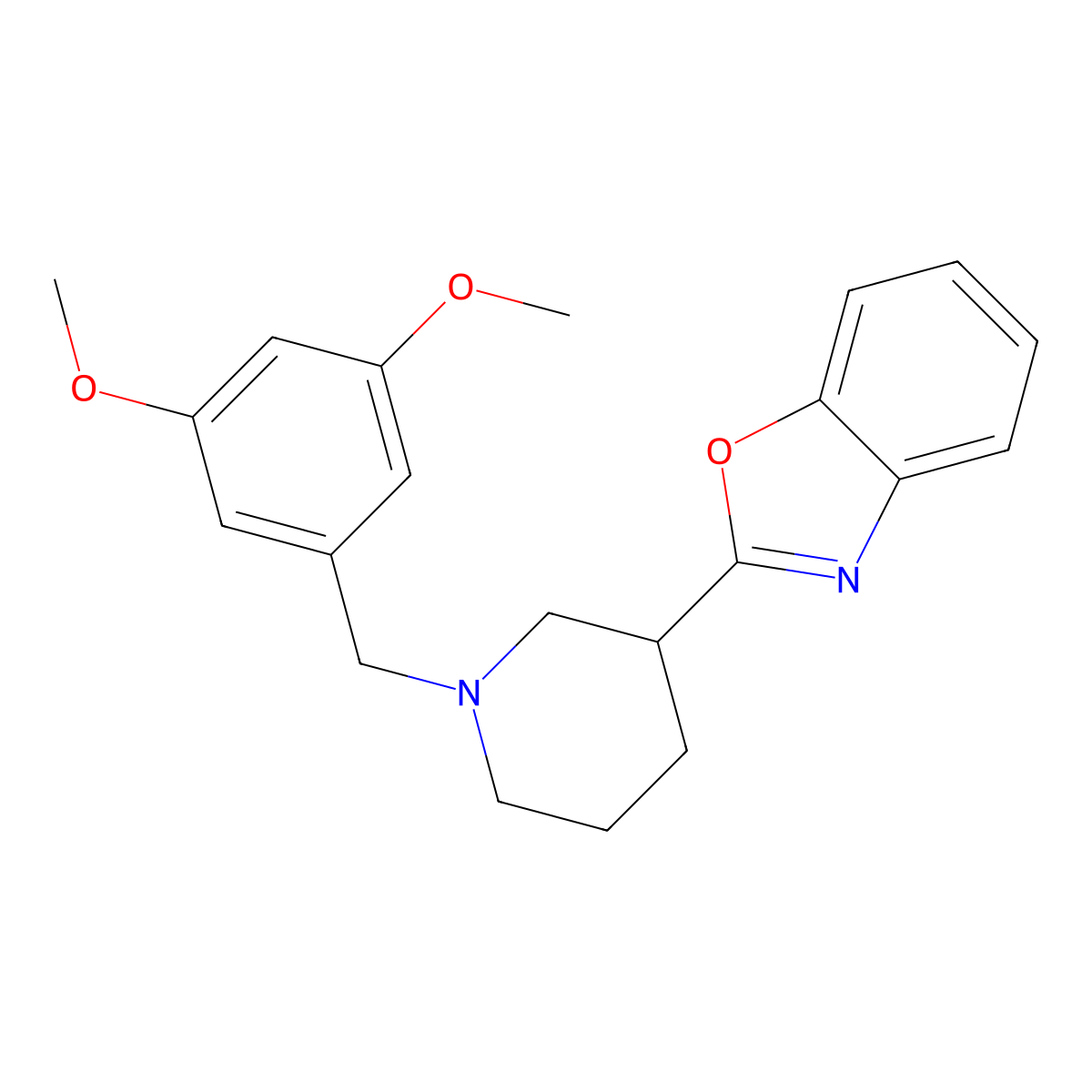 2-{1-[(3,5-Dimethoxyphenyl)methyl]piperidin-3-yl}-1,3-benzoxazole molecular structure, CAS 2327464-19-5