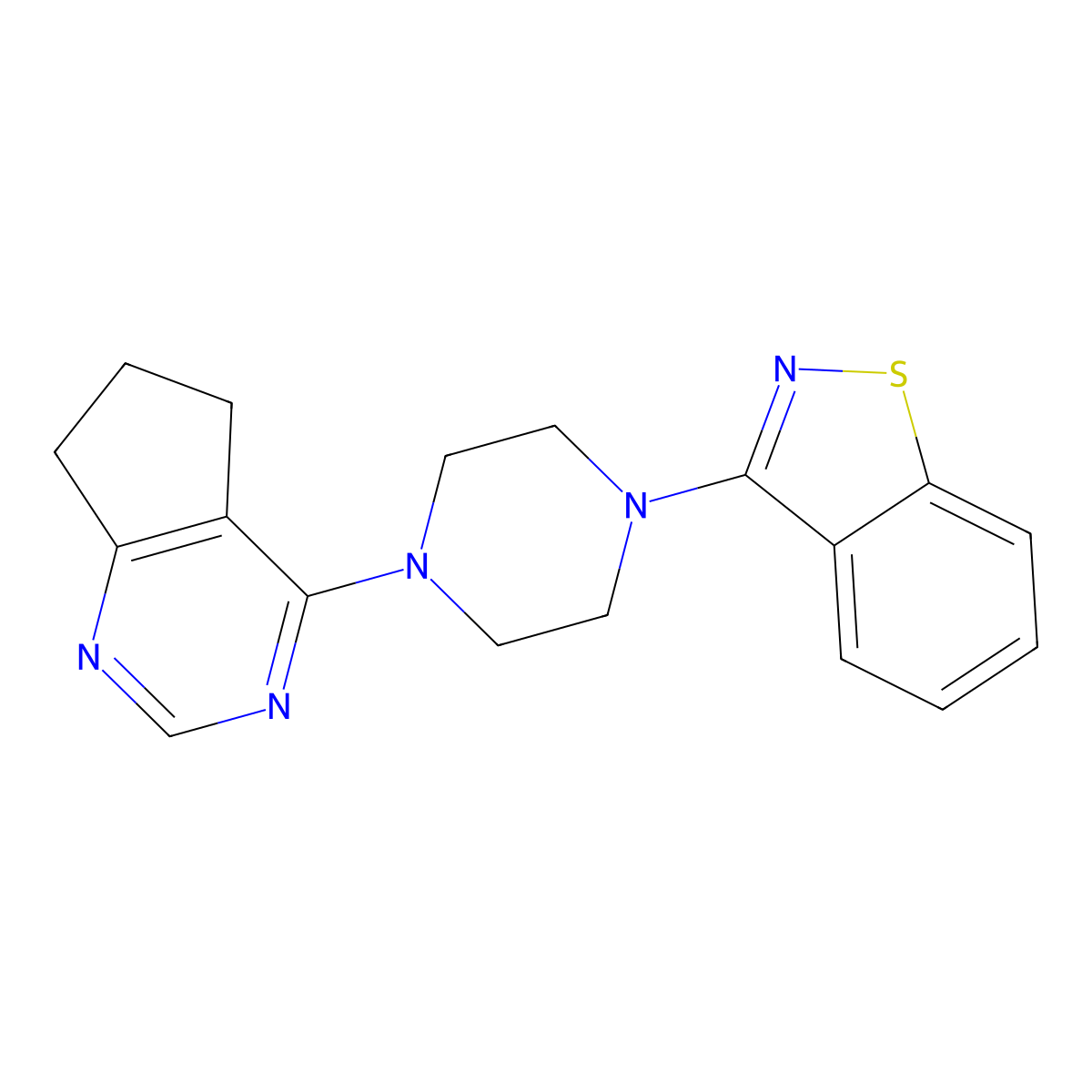3-(4-{5H,6H,7H-cyclopenta[d]pyrimidin-4-yl}piperazin-1-yl)-1,2-benzothiazole molecular structure, CAS 2327466-32-8