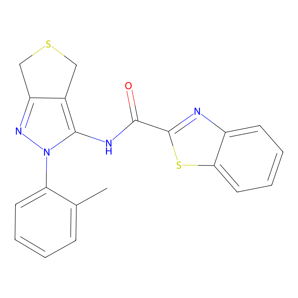 N-[2-(2-methylphenyl)-2H,4H,6H-thieno[3,4-c]pyrazol-3-yl]-1,3-benzothiazole-2-carboxamide molecular structure, CAS 2327540-32-7