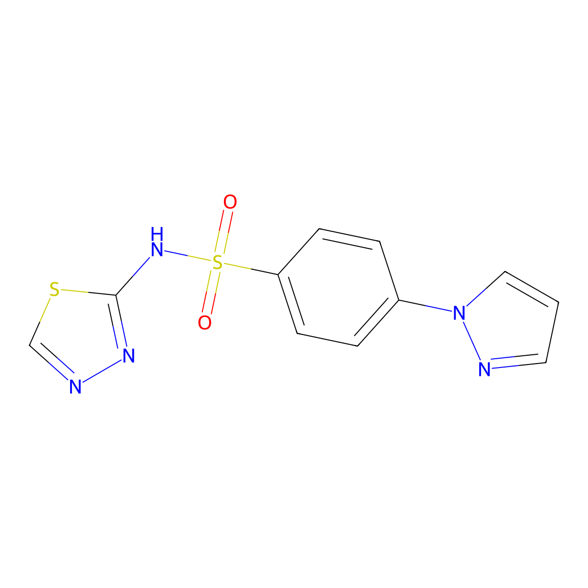 4-(1H-pyrazol-1-yl)-N-(1,3,4-thiadiazol-2-yl)benzene-1-sulfonamide molecular structure, CAS 2327619-93-0