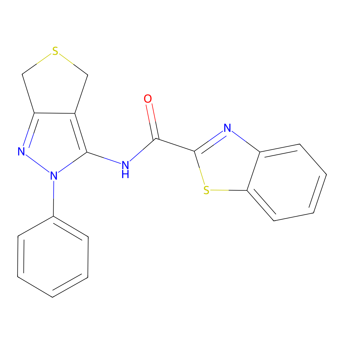 N-{2-phenyl-2H,4H,6H-thieno[3,4-c]pyrazol-3-yl}-1,3-benzothiazole-2-carboxamide molecular structure, CAS 2327658-61-5