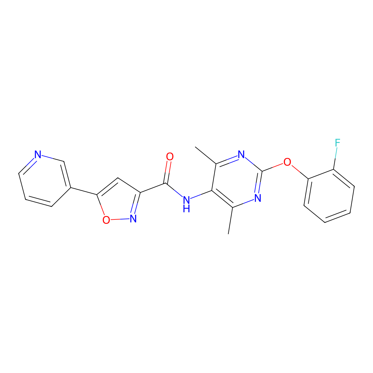 N-[2-(2-fluorophenoxy)-4,6-dimethylpyrimidin-5-yl]-5-(pyridin-3-yl)-1,2-oxazole-3-carboxamide molecular structure, CAS 2327668-29-9