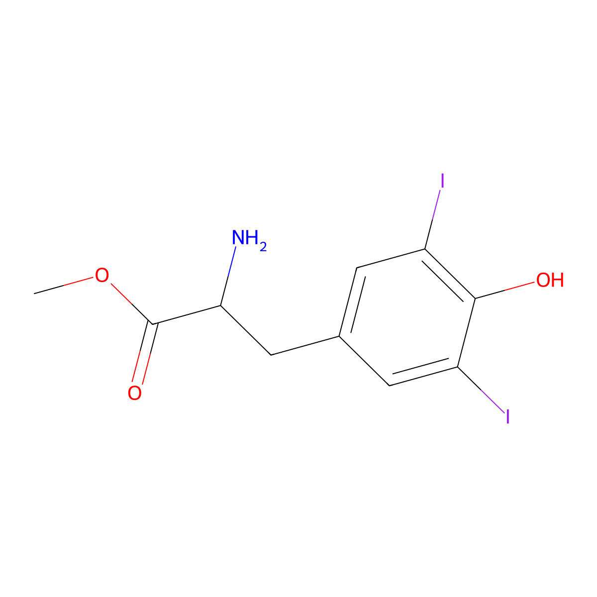 3,5-Diiodotyrosine methyl ester, L- molecular structure, CAS 23277-41-0