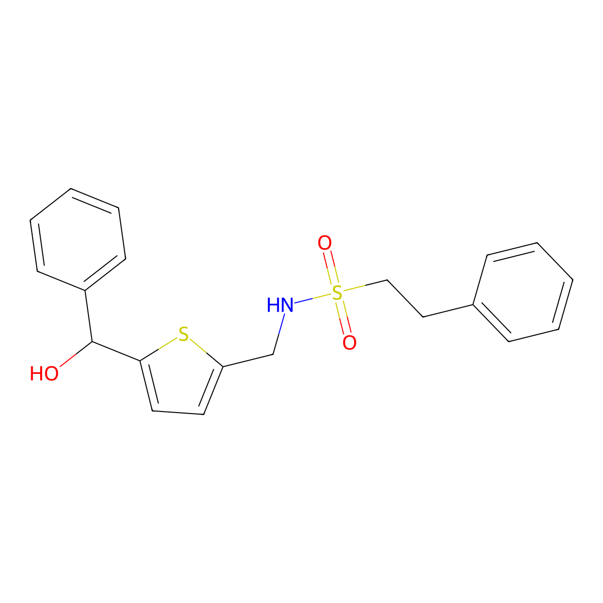 N-({5-[hydroxy(phenyl)methyl]thiophen-2-yl}methyl)-2-phenylethane-1-sulfonamide molecular structure, CAS 2327704-53-8