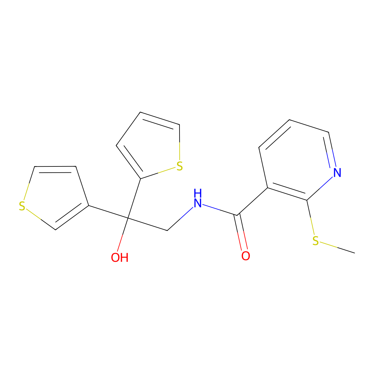 N-[2-hydroxy-2-(thiophen-2-yl)-2-(thiophen-3-yl)ethyl]-2-(methylsulfanyl)pyridine-3-carboxamide molecular structure, CAS 2327751-28-8