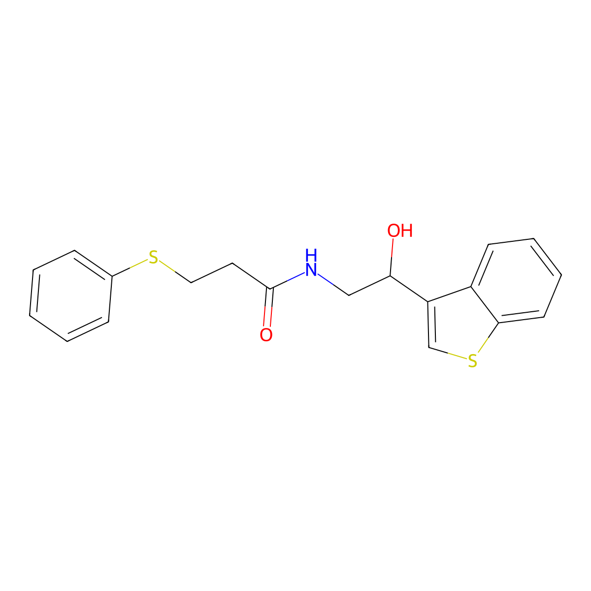 N-[2-(1-benzothiophen-3-yl)-2-hydroxyethyl]-3-(phenylsulfanyl)propanamide molecular structure, CAS 2327791-89-7