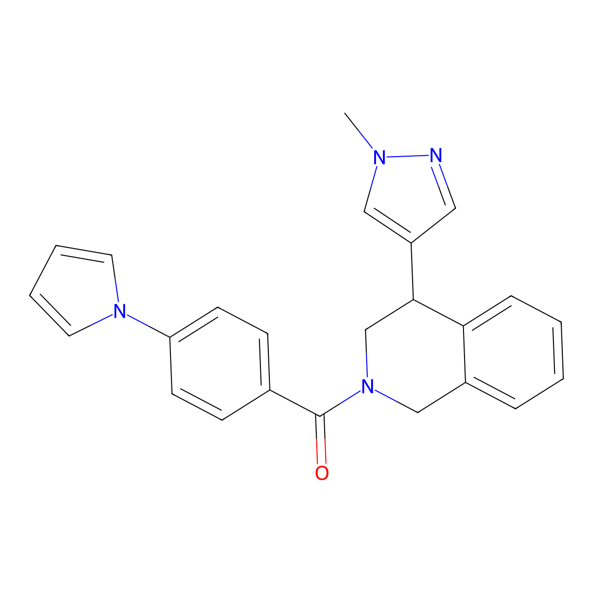 (4-(1H-pyrrol-1-yl)phenyl)(4-(1-methyl-1H-pyrazol-4-yl)-3,4-dihydroisoquinolin-2(1H)-yl)methanone molecular structure, CAS 2327885-02-7