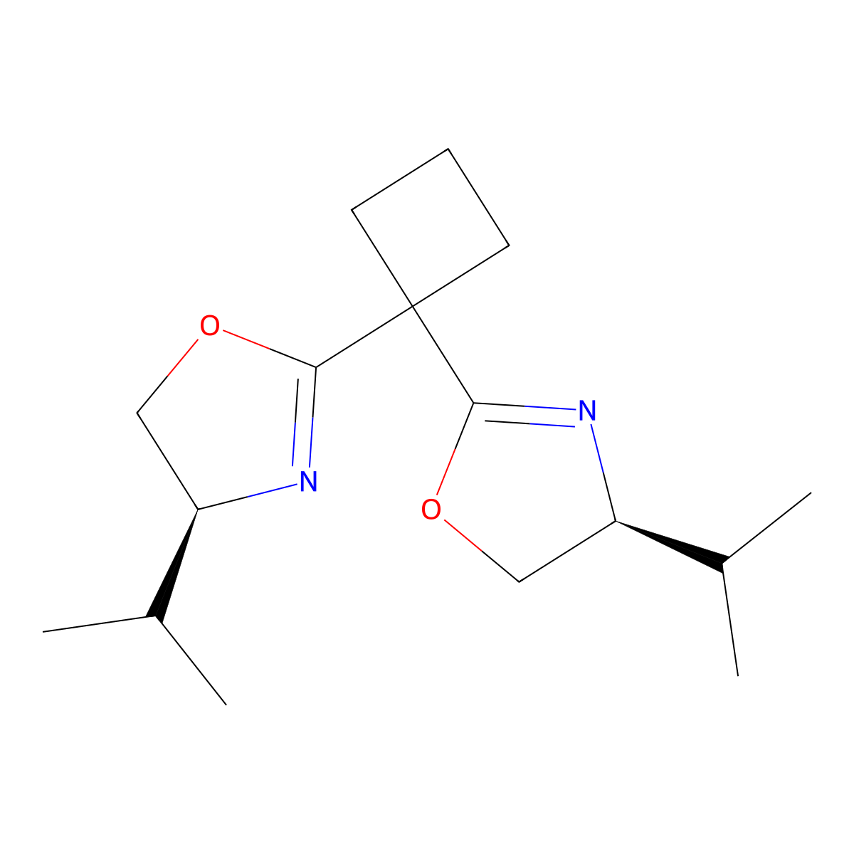 (4S,4'S)-2,2'-(Cyclobutane-1,1-diyl)bis(4-isopropyl-4,5-dihydrooxazole) molecular structure, CAS 2328084-26-8