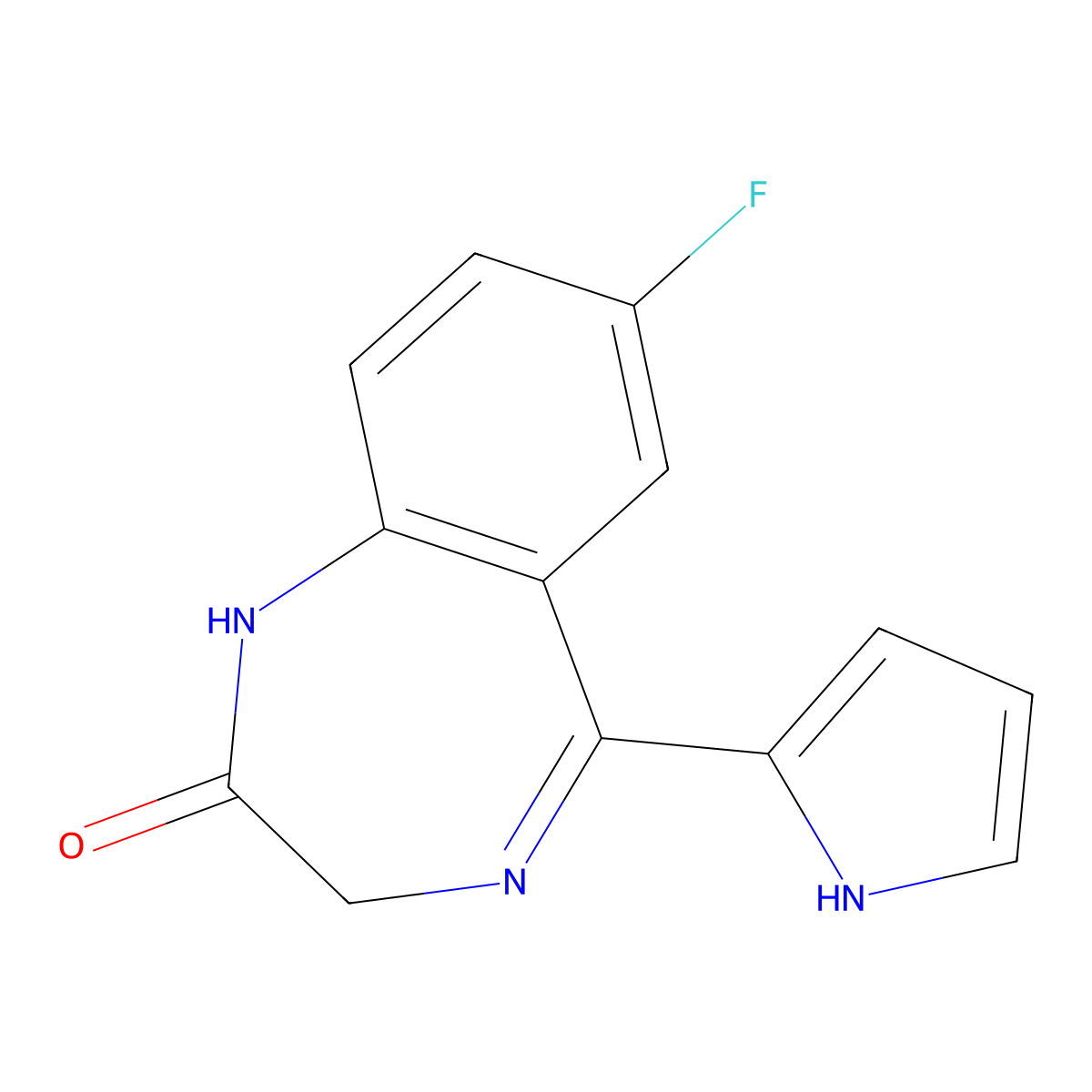 7-fluoro-5-(1H-pyrrol-2-yl)-1,3-dihydro-1,4-benzodiazepin-2-one molecular structure, CAS 2328140-37-8