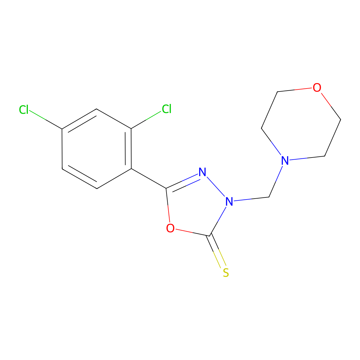 5-(2,4-dichlorophenyl)-3-(morpholin-4-ylmethyl)-1,3,4-oxadiazole-2(3H)-thione molecular structure, CAS 23288-91-7