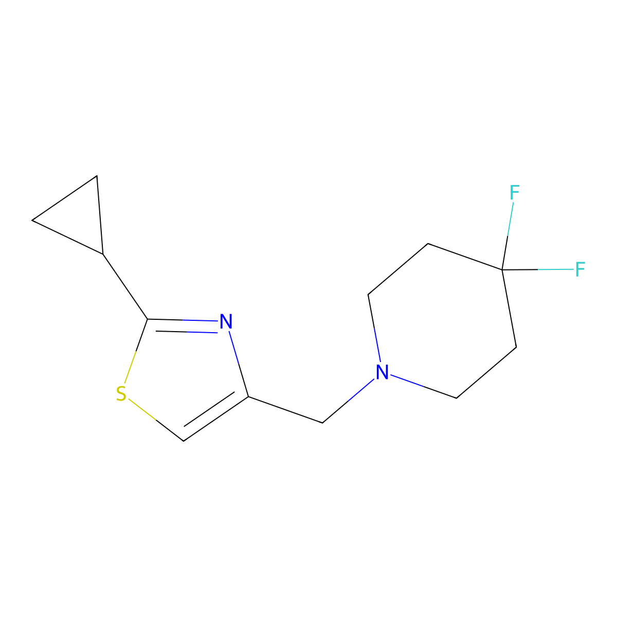 1-[(2-Cyclopropyl-1,3-thiazol-4-yl)methyl]-4,4-difluoropiperidine molecular structure, CAS 2329053-11-2