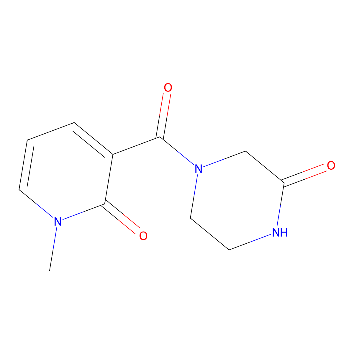 4-(1-Methyl-2-oxo-1,2-dihydropyridine-3-carbonyl)piperazin-2-one molecular structure, CAS 2329054-72-8
