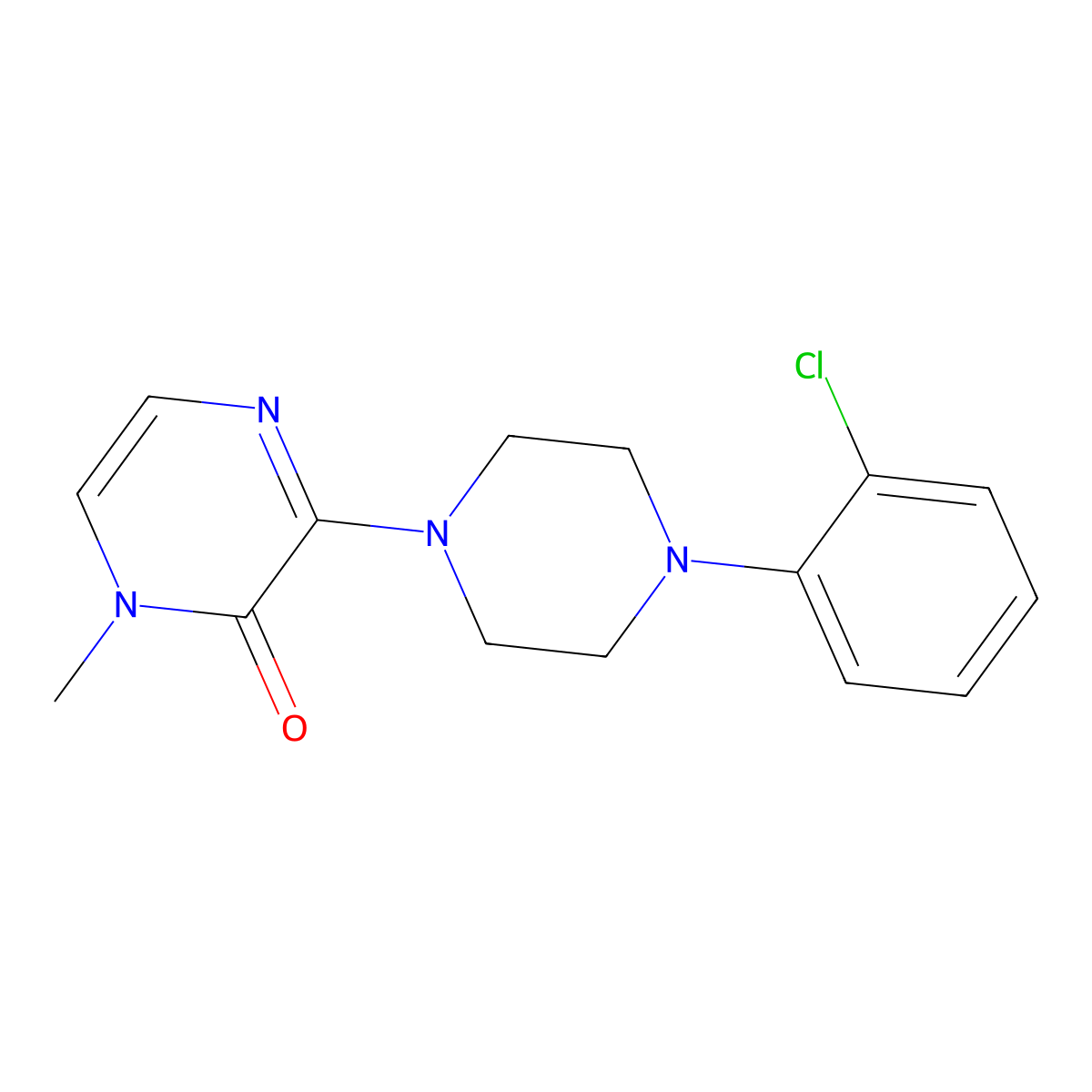 3-[4-(2-Chlorophenyl)piperazin-1-yl]-1-methyl-1,2-dihydropyrazin-2-one molecular structure, CAS 2329066-57-9