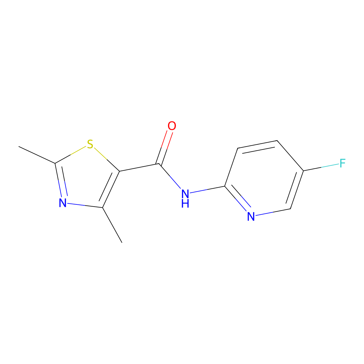 N-(5-fluoropyridin-2-yl)-2,4-dimethyl-1,3-thiazole-5-carboxamide molecular structure, CAS 2329070-18-8