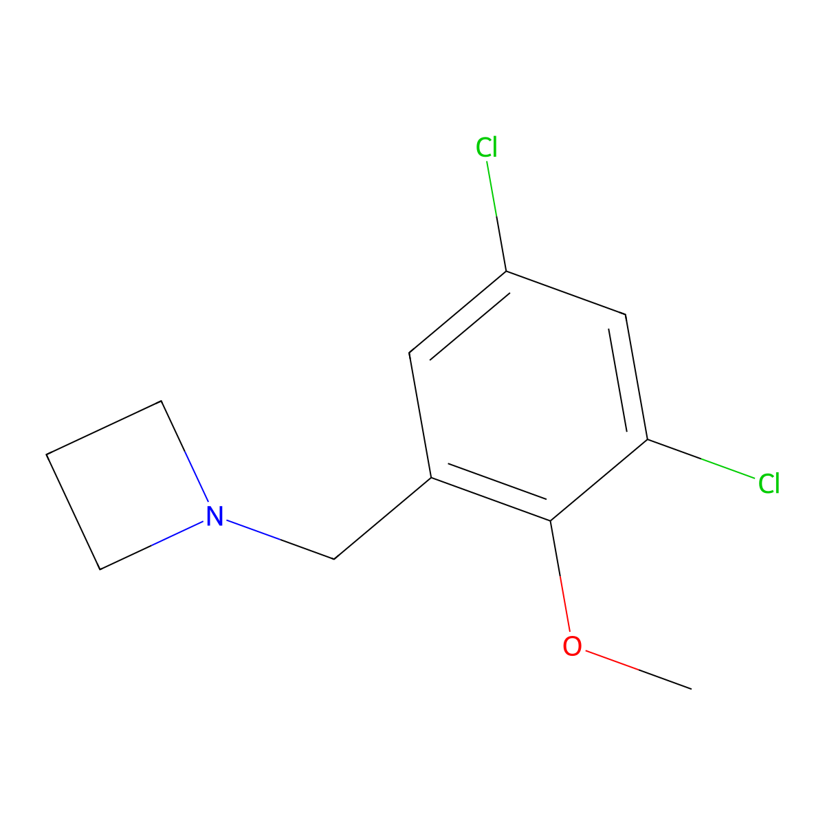 1-[(3,5-Dichloro-2-methoxyphenyl)methyl]azetidine molecular structure, CAS 2329071-46-5