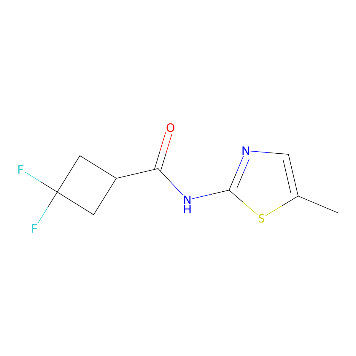 3,3-difluoro-N-(5-methyl-1,3-thiazol-2-yl)cyclobutane-1-carboxamide molecular structure, CAS 2329099-42-3