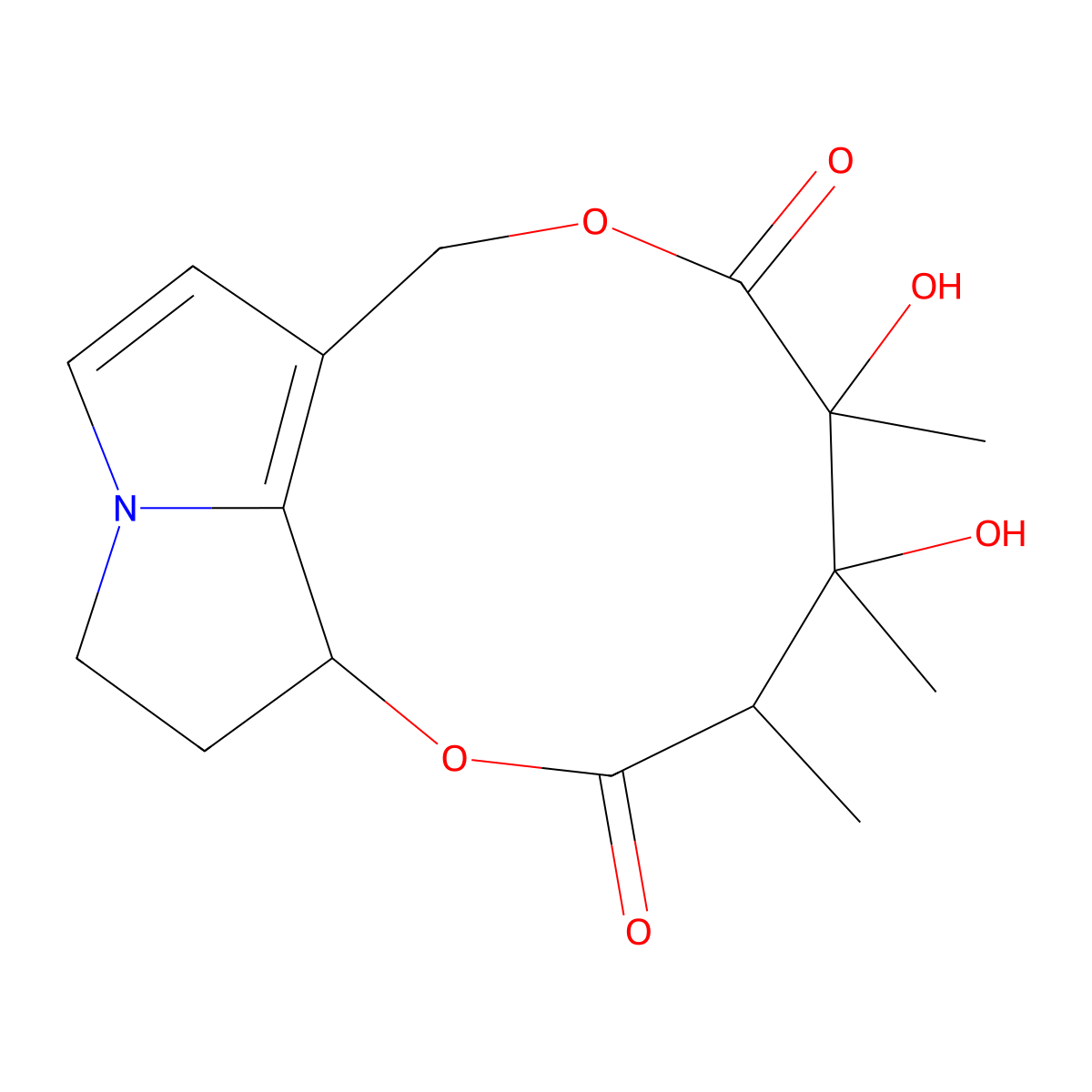 (3R,4R,5R,13aR)-4,5,8,12,13,13a-Hexahydro-4,5-dihydroxy-3,4,5-trimethyl-2H-(1,6)dioxacycloundecino(2,3,4-gh)pyrrolizine-2,6(3H)-dione molecular structure, CAS 23291-96-5