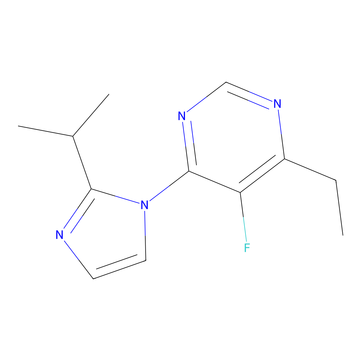 4-ethyl-5-fluoro-6-[2-(propan-2-yl)-1H-imidazol-1-yl]pyrimidine molecular structure, CAS 2329106-64-9
