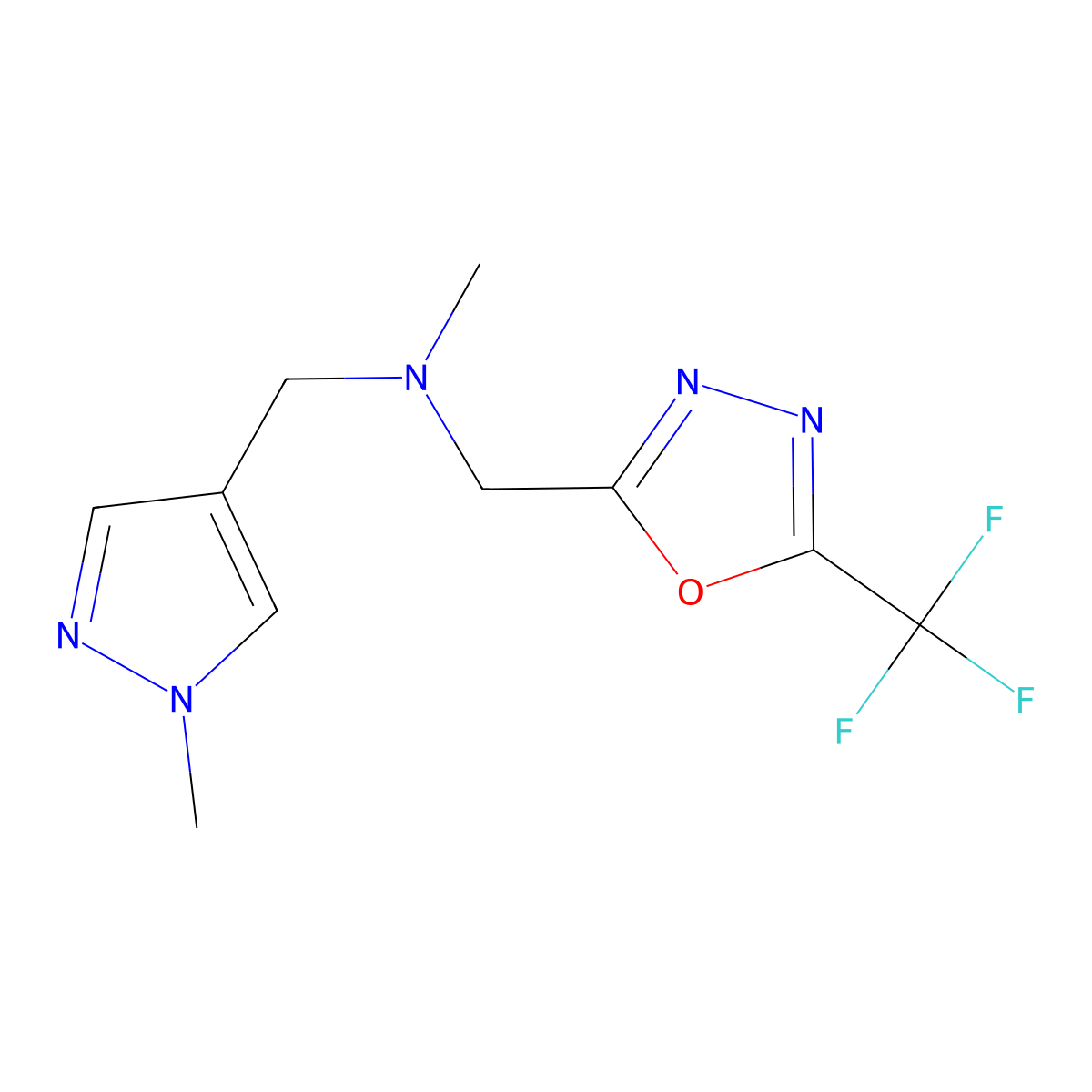 N-methyl-1-(1-methylpyrazol-4-yl)-N-[[5-(trifluoromethyl)-1,3,4-oxadiazol-2-yl]methyl]methanamine molecular structure, CAS 2329111-56-8