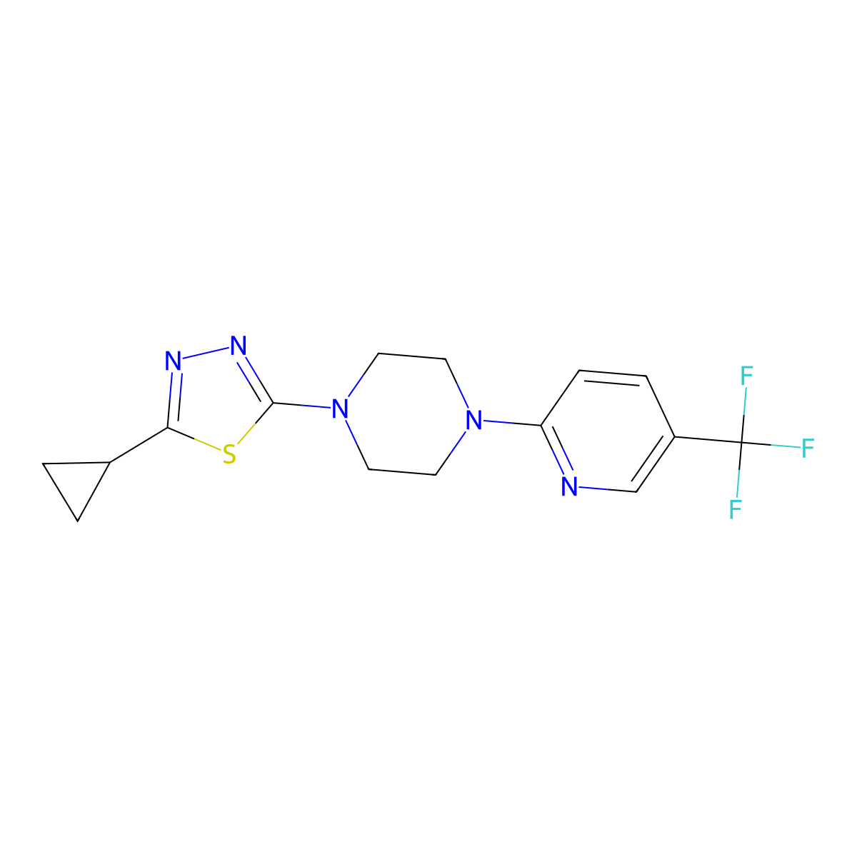 1-(5-Cyclopropyl-1,3,4-thiadiazol-2-yl)-4-[5-(trifluoromethyl)pyridin-2-yl]piperazine molecular structure, CAS 2329116-98-3