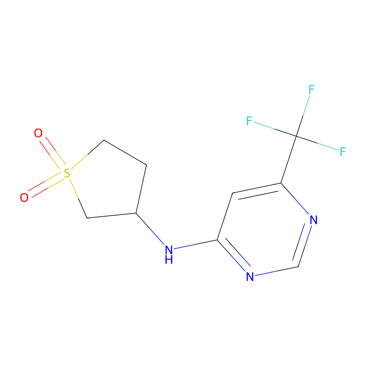 3-{[6-(Trifluoromethyl)pyrimidin-4-yl]amino}-1lambda6-thiolane-1,1-dione molecular structure, CAS 2329122-60-1