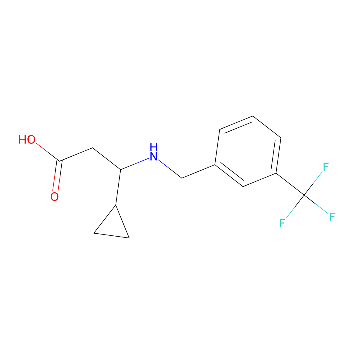 3-Cyclopropyl-3-({[3-(trifluoromethyl)phenyl]methyl}amino)propanoic acid molecular structure, CAS 2329209-62-1