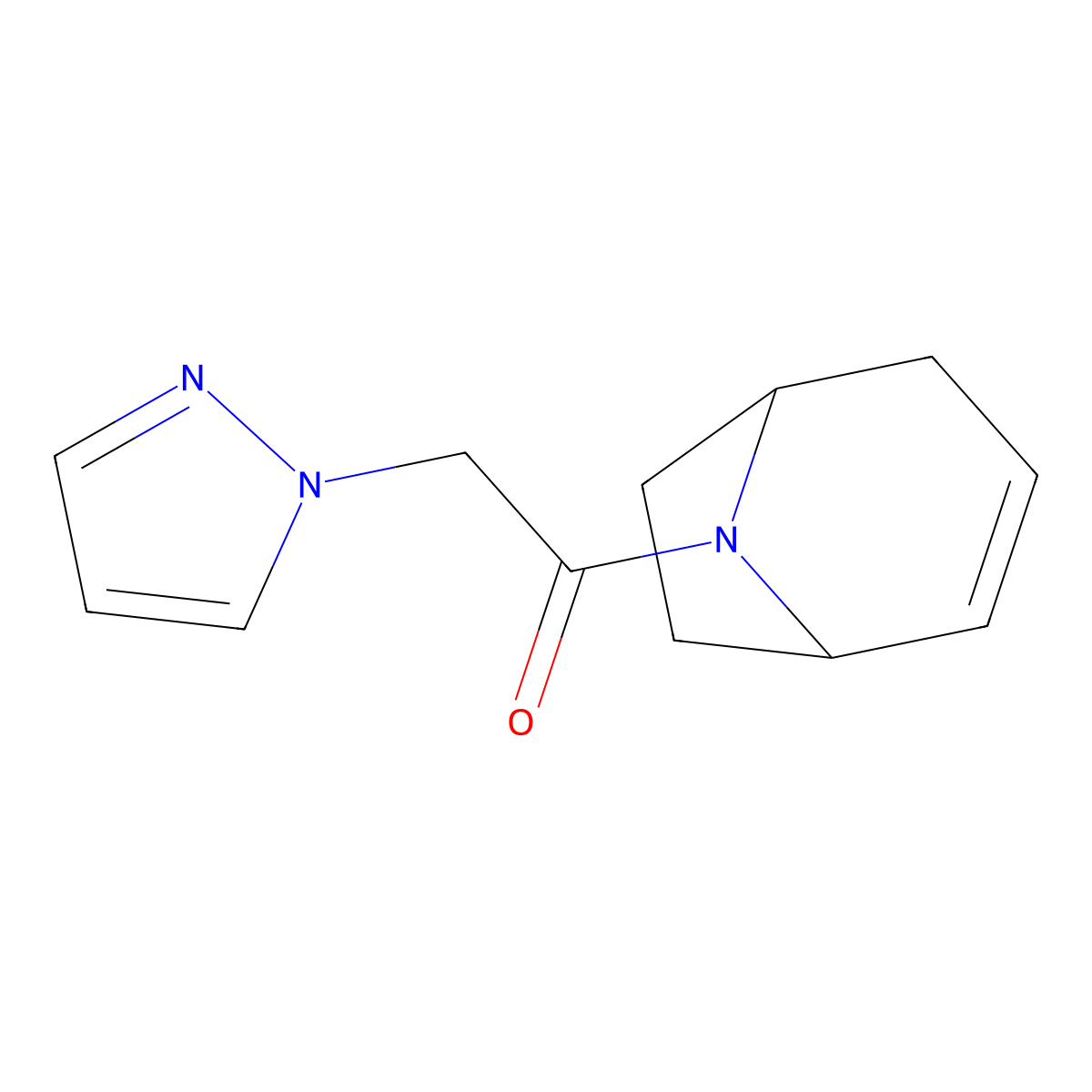 1-{8-azabicyclo[3.2.1]oct-2-en-8-yl}-2-(1H-pyrazol-1-yl)ethan-1-one molecular structure, CAS 2329216-59-1
