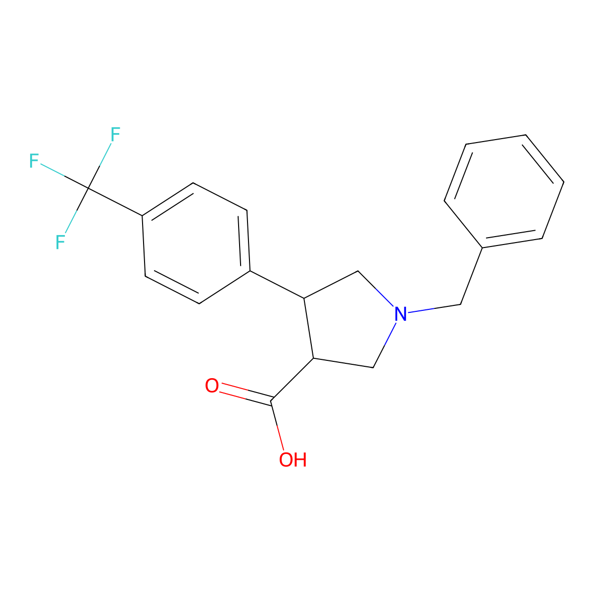 1-Benzyl-4-(4-(trifluoromethyl)phenyl)pyrrolidine-3-carboxylic acid molecular structure, CAS 2329220-70-2
