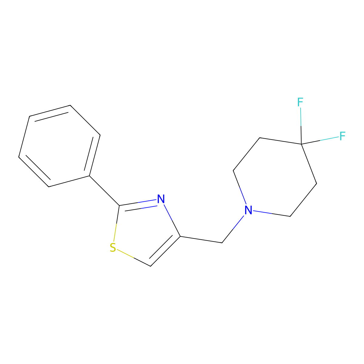 4,4-Difluoro-1-[(2-phenyl-1,3-thiazol-4-yl)methyl]piperidine molecular structure, CAS 2329222-54-8