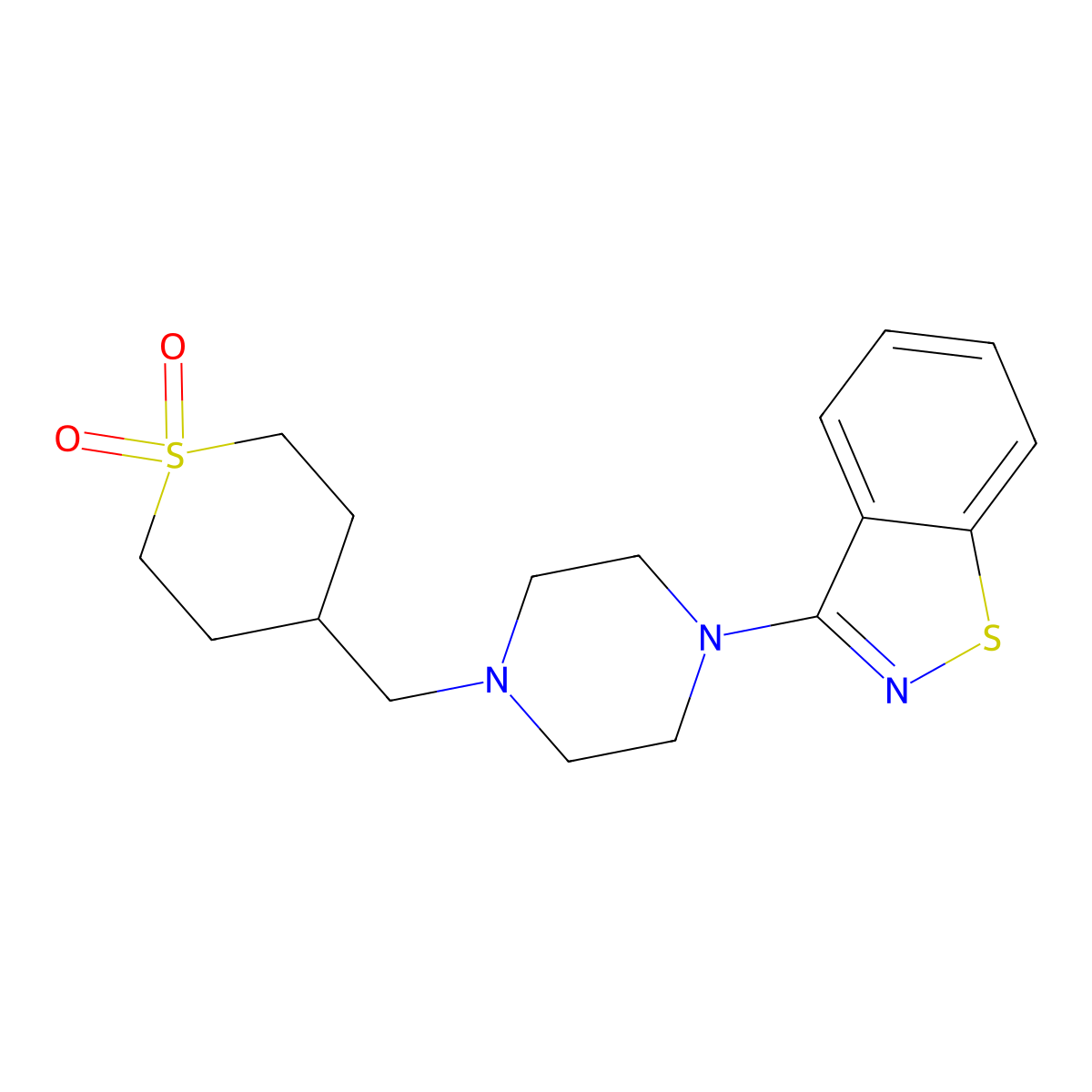 4-{[4-(1,2-Benzothiazol-3-yl)piperazin-1-yl]methyl}-1lambda6-thiane-1,1-dione molecular structure, CAS 2329227-80-5