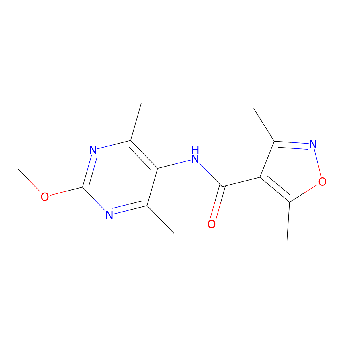 N-(2-methoxy-4,6-dimethylpyrimidin-5-yl)-3,5-dimethyl-1,2-oxazole-4-carboxamide molecular structure, CAS 2329232-33-7