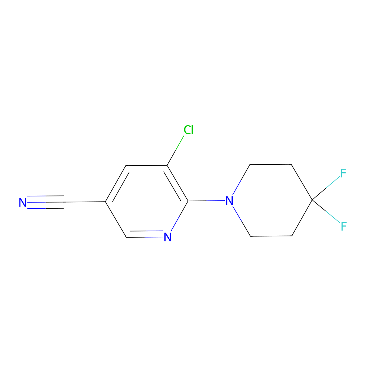 5-Chloro-6-(4,4-difluoropiperidin-1-yl)pyridine-3-carbonitrile molecular structure, CAS 2329235-82-5