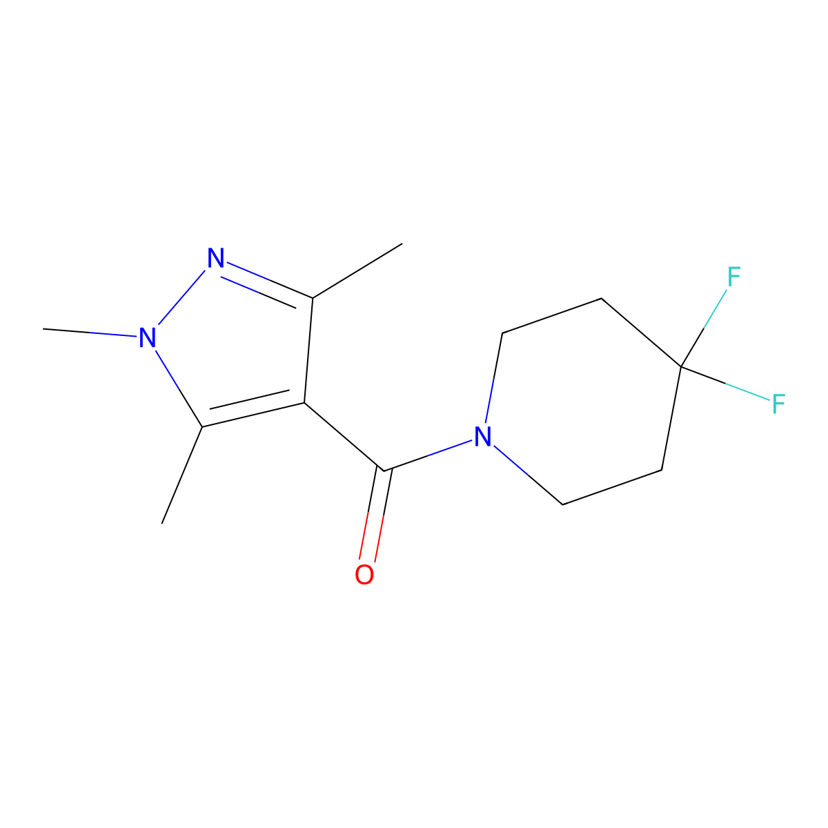 4,4-difluoro-1-(1,3,5-trimethyl-1H-pyrazole-4-carbonyl)piperidine molecular structure, CAS 2329238-14-2