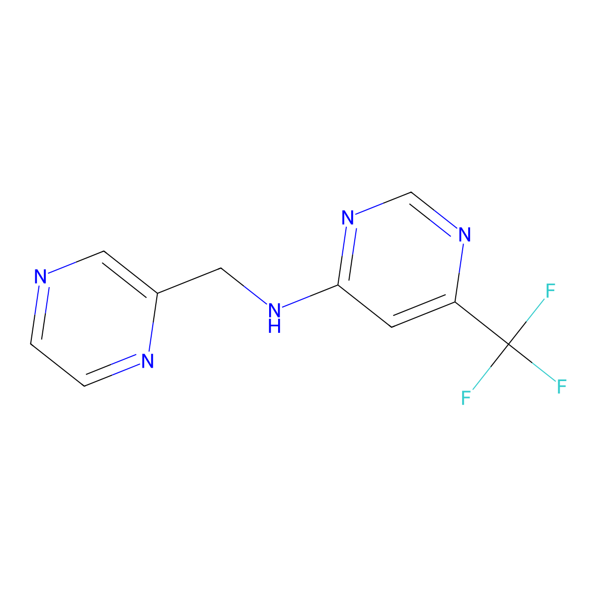 N-[(pyrazin-2-yl)methyl]-6-(trifluoromethyl)pyrimidin-4-amine molecular structure, CAS 2329243-56-1