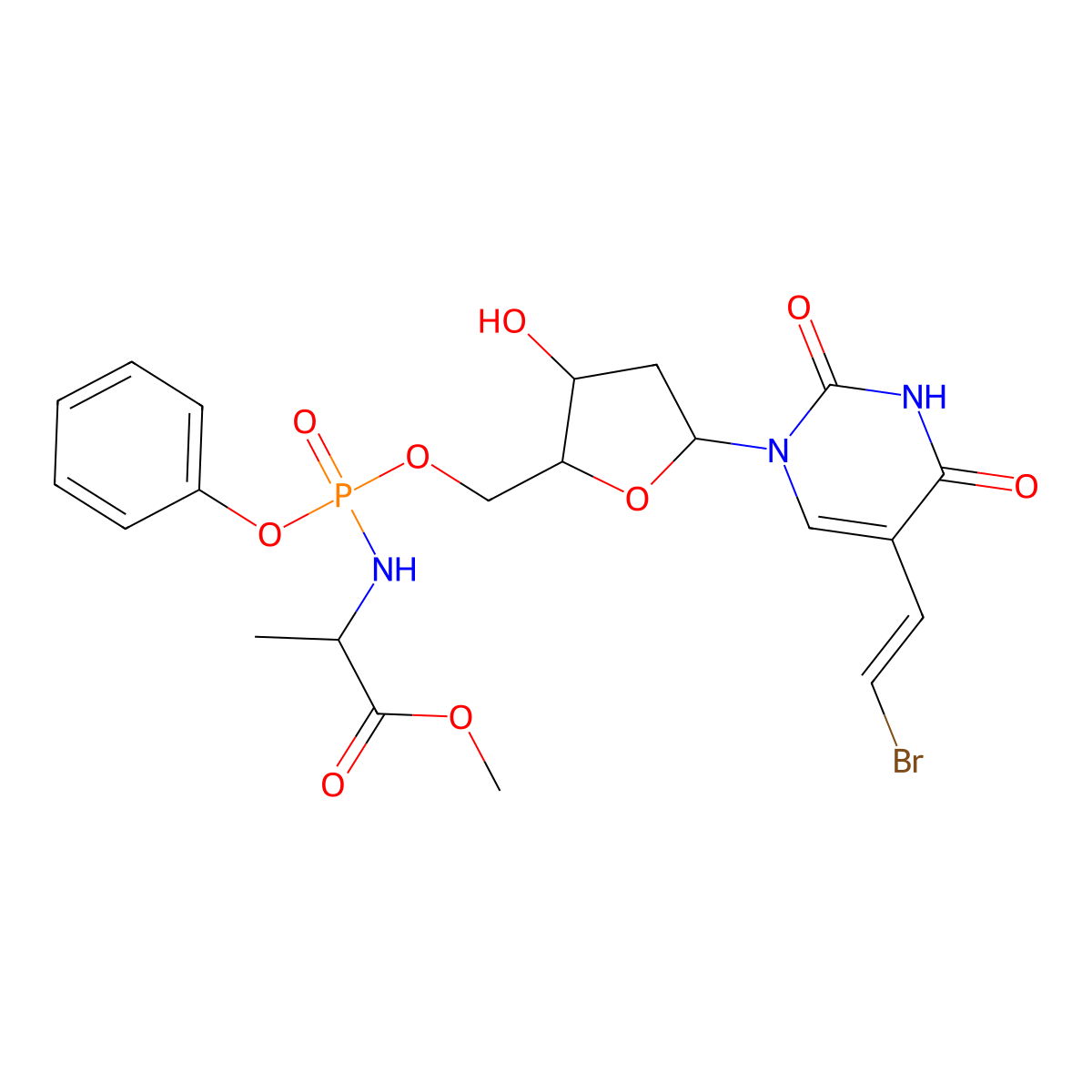 N-(5-((1E)-2-Bromoethenyl)-2'-deoxy-P-phenyl-5'-uridylyl)-L-alanine methyl ester molecular structure, CAS 232925-18-7