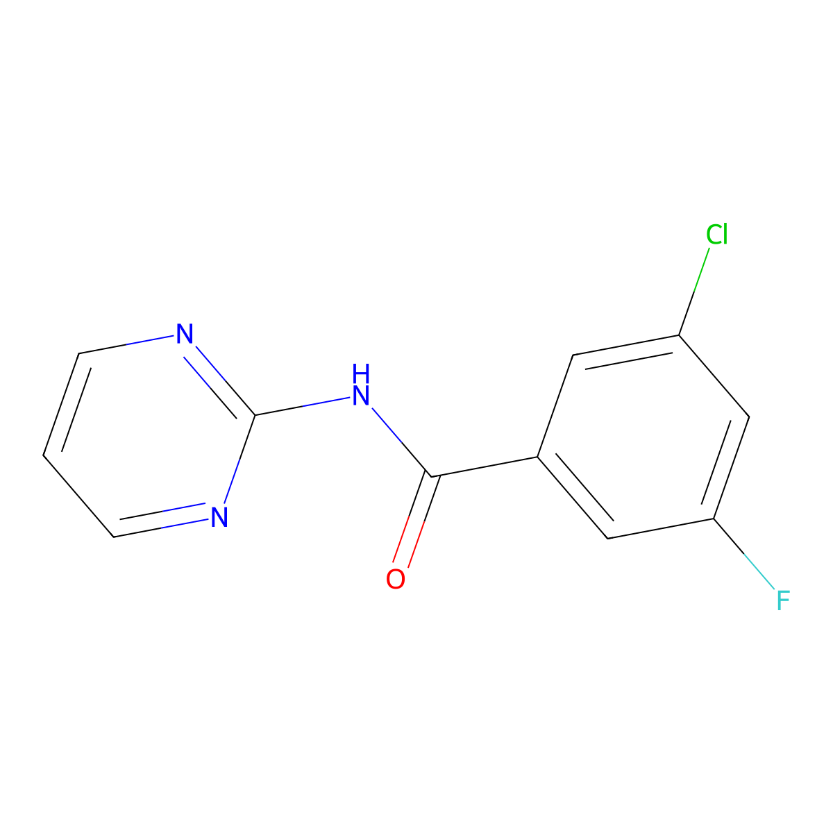 3-chloro-5-fluoro-N-(pyrimidin-2-yl)benzamide molecular structure, CAS 2329271-27-2
