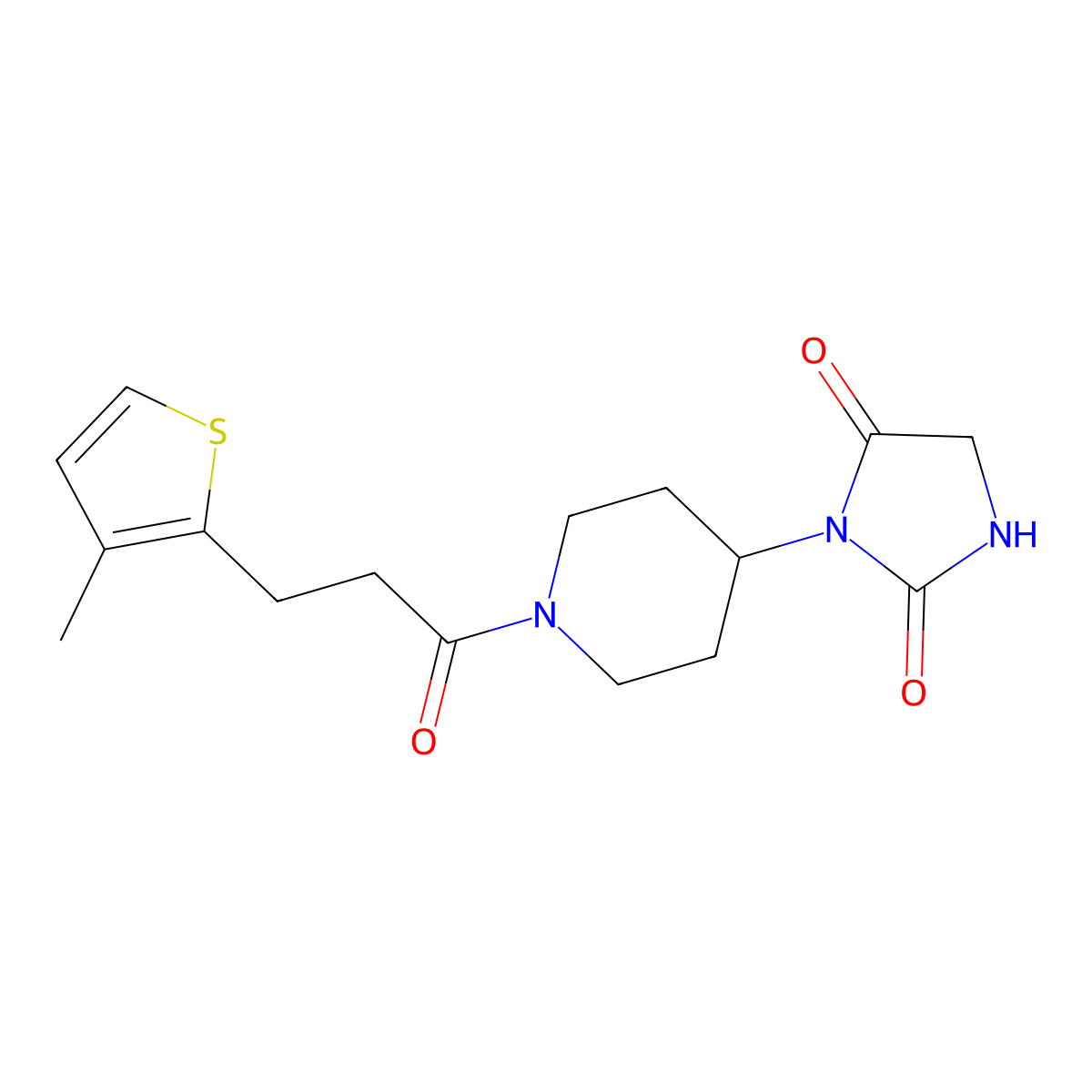 3-{1-[3-(3-Methylthiophen-2-yl)propanoyl]piperidin-4-yl}imidazolidine-2,4-dione molecular structure, CAS 2329280-46-6