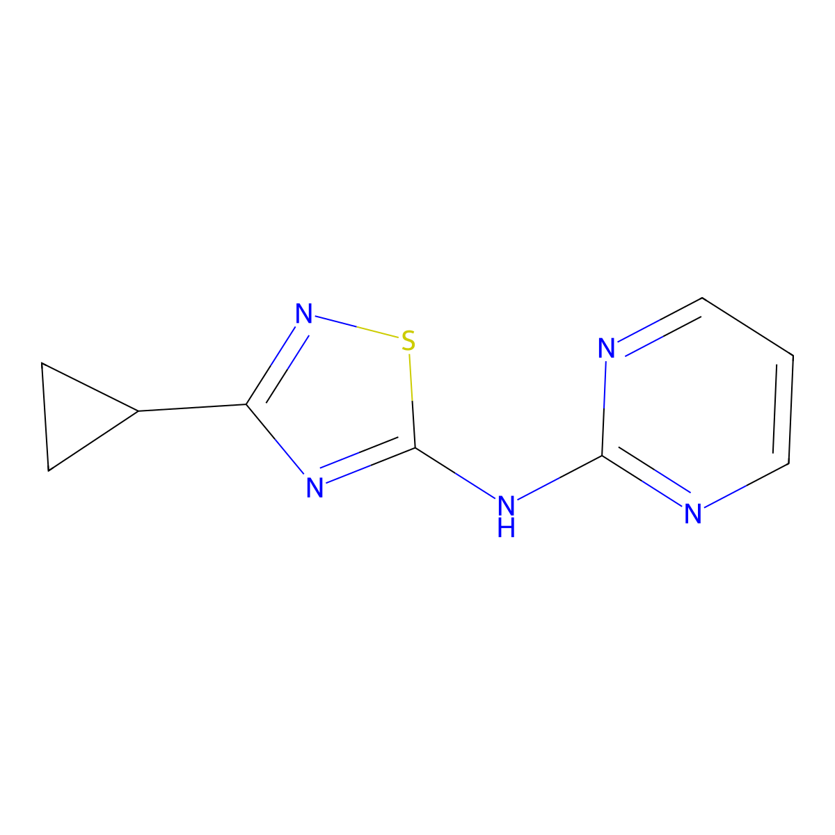 N-(3-cyclopropyl-1,2,4-thiadiazol-5-yl)pyrimidin-2-amine molecular structure, CAS 2329282-78-0