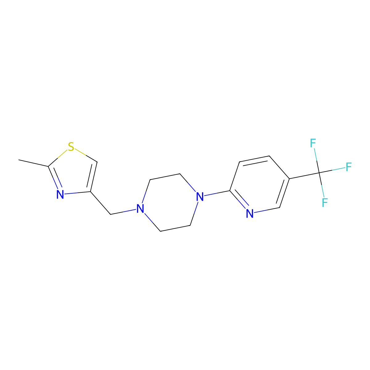 1-[(2-Methyl-1,3-thiazol-4-yl)methyl]-4-[5-(trifluoromethyl)pyridin-2-yl]piperazine molecular structure, CAS 2329283-12-5