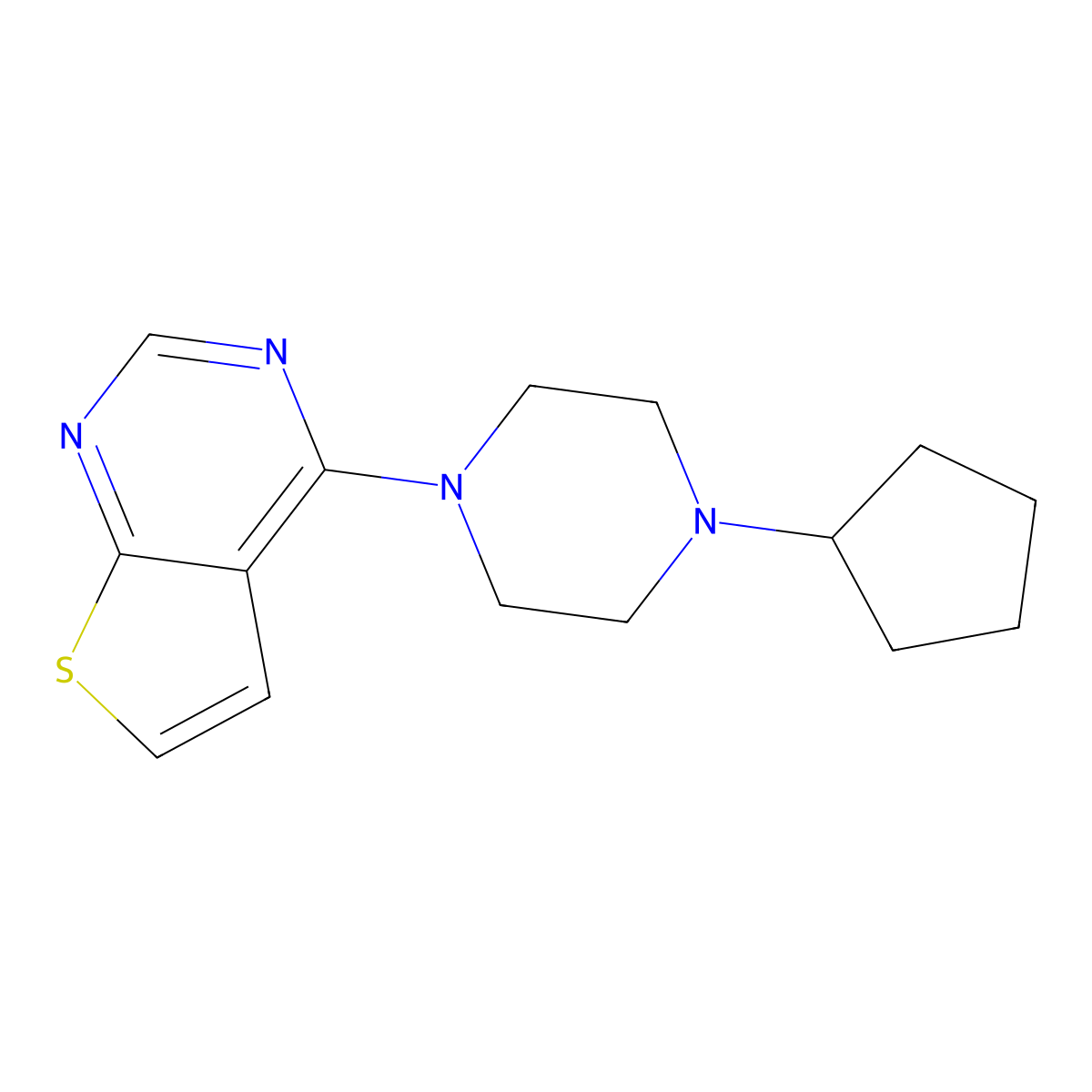 1-Cyclopentyl-4-{thieno[2,3-d]pyrimidin-4-yl}piperazine molecular structure, CAS 2329283-29-4