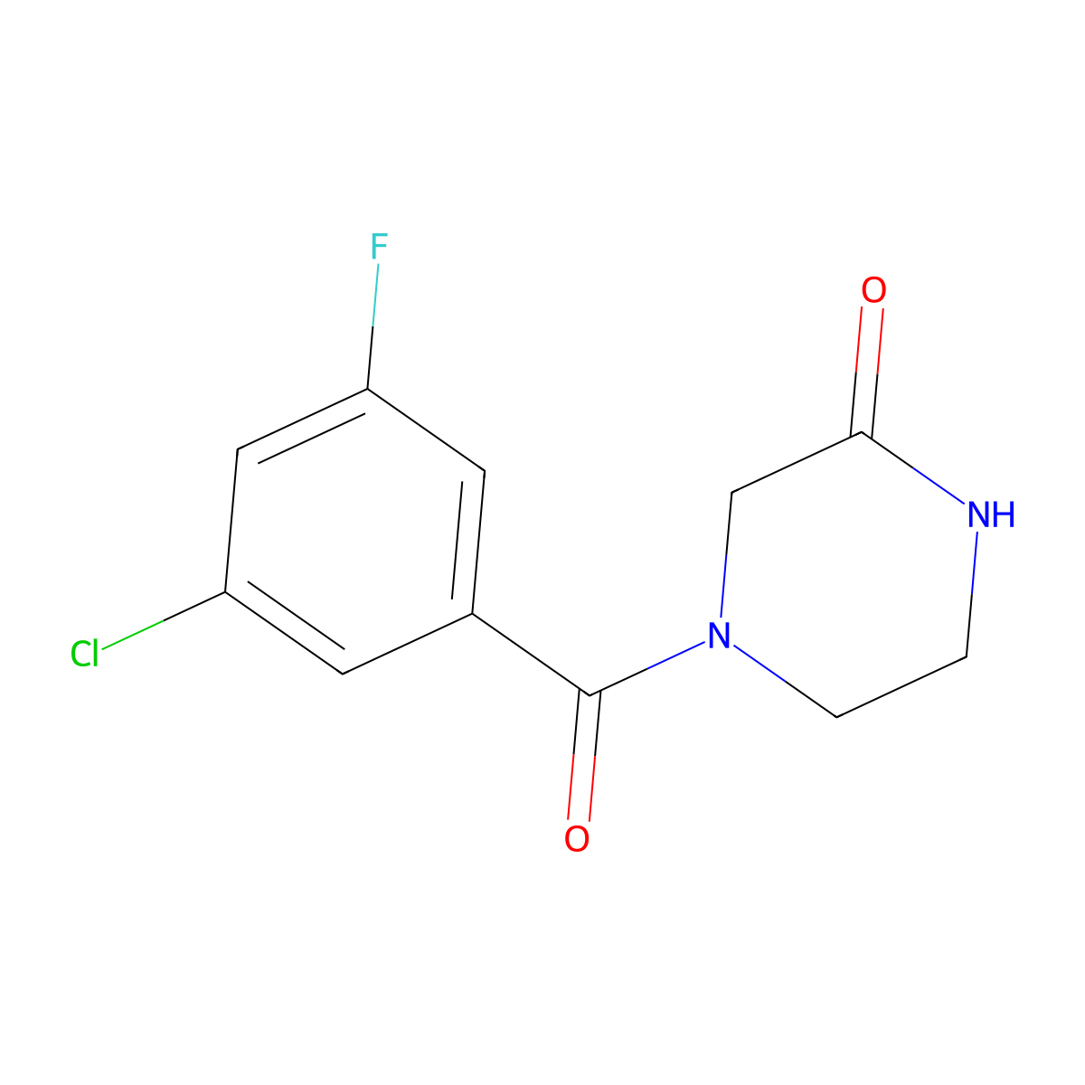 4-(3-Chloro-5-fluorobenzoyl)piperazin-2-one molecular structure, CAS 2329286-22-6