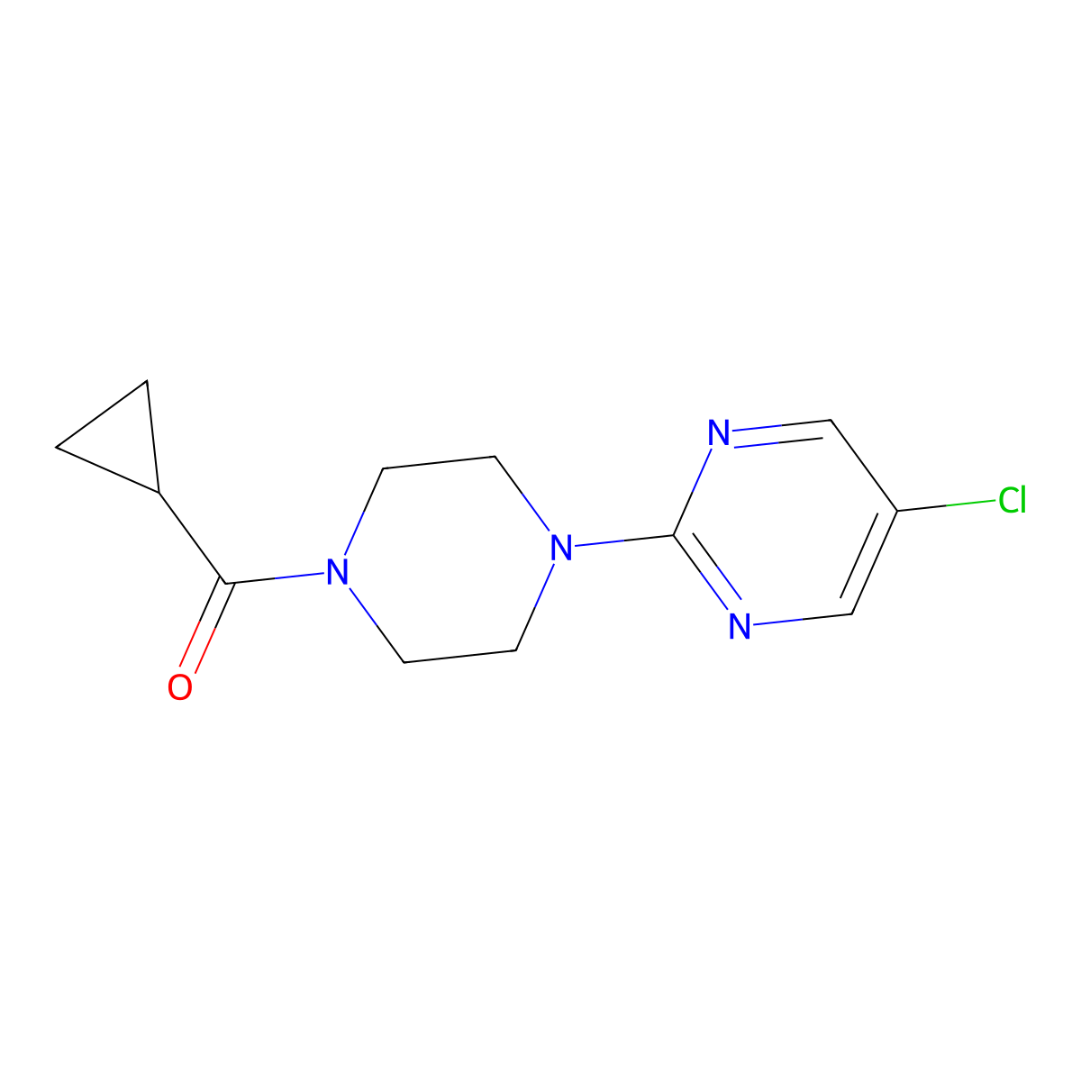 5-Chloro-2-(4-cyclopropanecarbonylpiperazin-1-yl)pyrimidine molecular structure, CAS 2329286-99-7